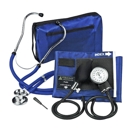Veridian Healthcare ProKit Aneroid Sphygmomanometer With Sprague Scope, Adult, Navy Blue 02-12602